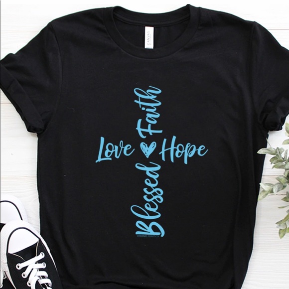 Cotton-Blend Christian Black Love Faith Hope Blessed Tee BRAND NEW - Picture 4 of 5